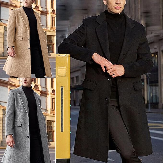 Elonglin Casaco Masculino Longo Sobretudo Elegante e Quente para Tempo Frio