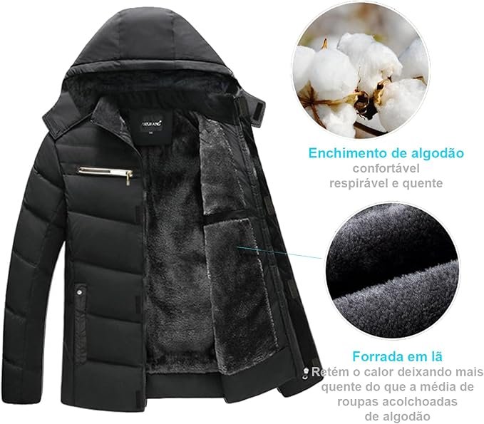 Jaqueta Masculina Bobojaco Puffer Forrada Em Pelúcia Neve Frio Intenso