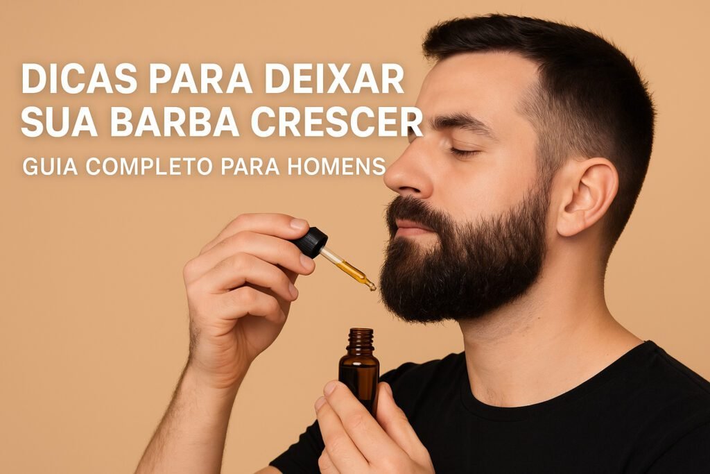 Homem cuidando da barba com óleo hidratante