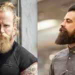 Comparativo visual entre barba lenhador e espartana em um rosto masculino
