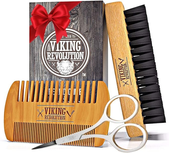 Viking Revolution Conjunto de pente de barba e escova de barba para homens